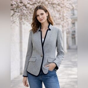 Talbots Gray Blazer with Navy Trim